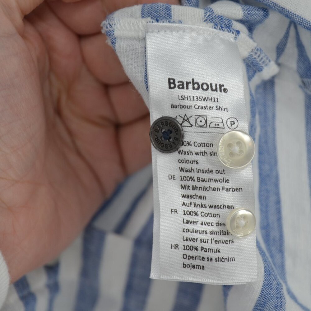 Barbour Craster Striped Button Down Shirt Blue White Cotton Relaxed Women's ? - Picture 8 of 9